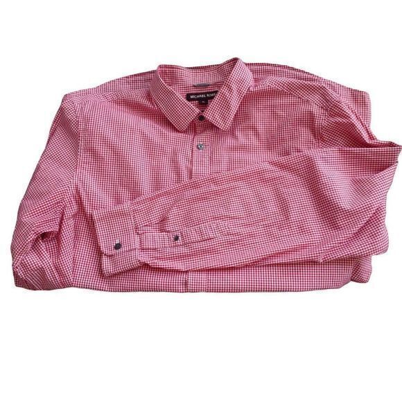 Michael Kors Red Gingham Tailored/Classic Fit Long Sleeve Button Down Size XL - Picture 4 of 9